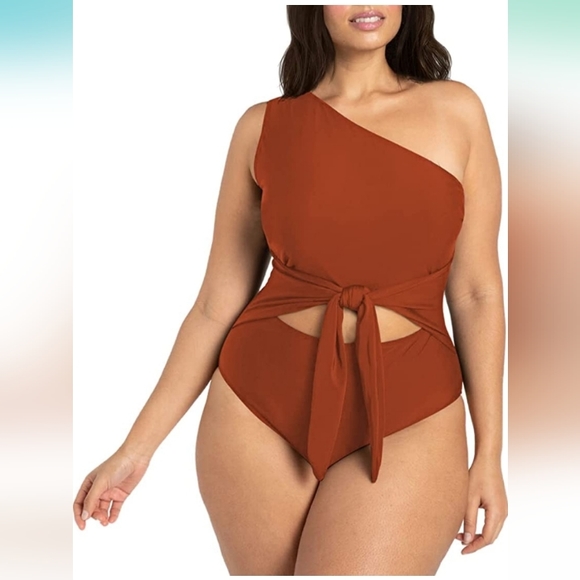 Sovoyontee Women's Spice Color One Piece Swimsuit One Shoulder Bathing Suit 16 - Picture 1 of 7